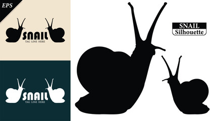 snail silhouette isolated on white background with logo text space, featuring a clean black shape symbolizing nature, patience, simplicity. Ideal for logos, snails vector silhouette icon, snail logo © Usman Tahir Isolated