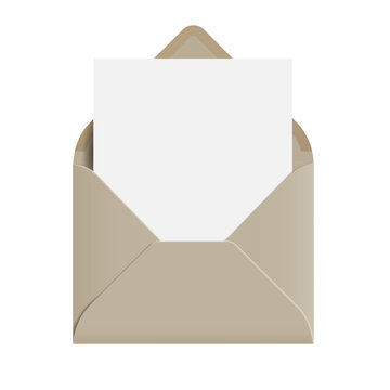 Realistic envelope with blank sheet of paper