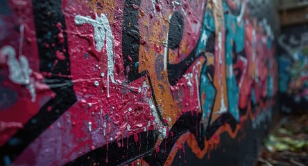 Abstract graffiti art featuring flowing drips and dynamic splashes in edgy grunge style