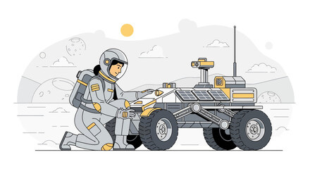 Aerospace concept illustrating modern aviation and space technology, including aircraft, rockets, satellites, and spacecraft. Represents innovation, engineering, and the future of aerospace industry a © Davi