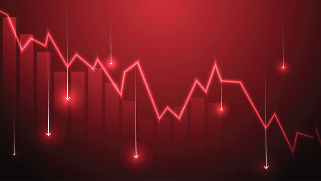 Financial crisis red arrow economy business graph on money crash market background.
