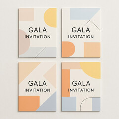 Gala invitation design featuring abstract shapes and simple layouts suitable for digital art and commercial use