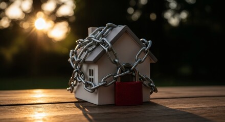 Locked Home Security with Safety, and and Peace of Mind in a Golden Sunset.