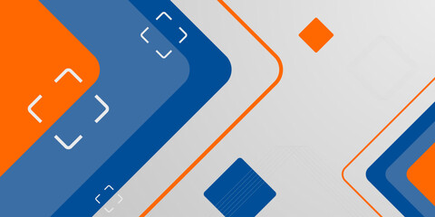 Abstract overlap papercut background with blue and orange color shapes pattern on white background. Simple square theme banner concept element design.