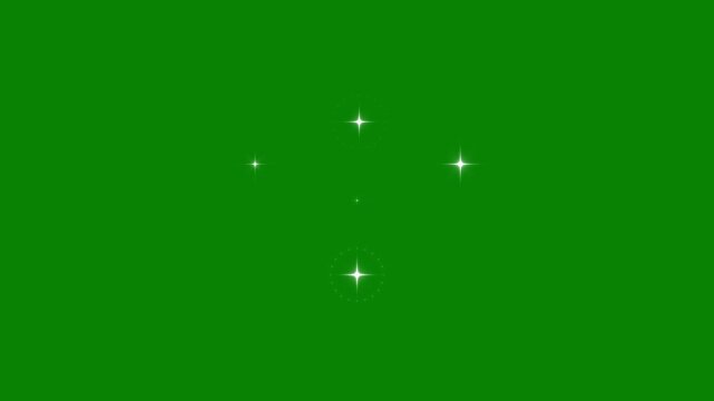 White twinkling star shine animation, magical glitter sparkle burst with flat vector doodle stars, blinking light motion graphics overlay for celebration videos on green screen. 4k