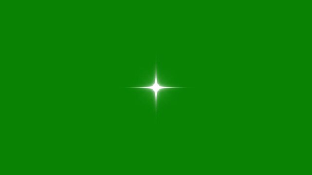 White twinkling star shine animation, magical glitter sparkle burst with flat vector doodle stars, blinking light motion graphics overlay for celebration videos on green screen. 4k