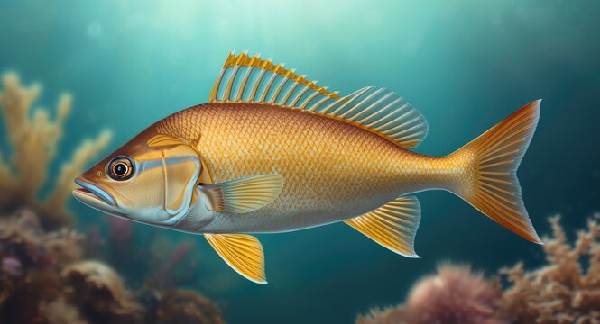 Colorful illustration capturing Mediterranean amberjack fish with unique fin features