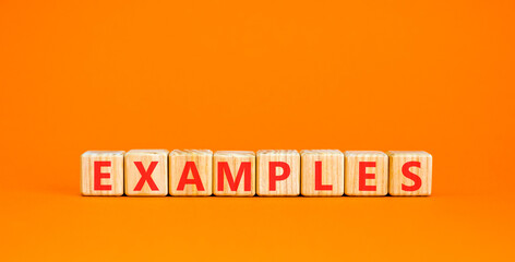 Example examples word symbol. Concept word Examples on beautiful wooden blocks. Beautiful orange...