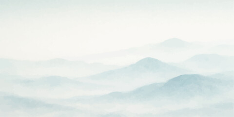 Obraz premium A breathtaking nature landscape features misty blue mountains and rolling hills under a vibrant sunset sky filled with soft clouds and golden sunlight hitting the forest valley horizon