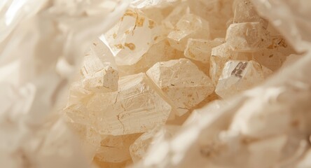 Extreme close up of camphor crystals visible through a plastic wrapper