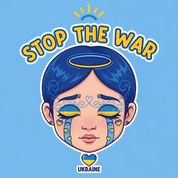 Female eyes close-up with a drawn flag of ukraine national symbol of freedom and independence russian invasion of ukraine stop the war hope and faith heart eyes emoji love icon cartoon emotion heart e