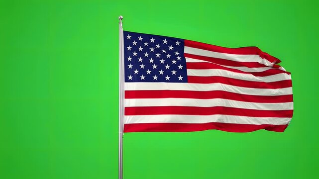 US flag flutters in the wind against a green screen background. concept of patriotism and american pride. US government and politics. united states president's day