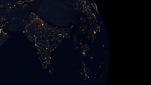 India at night in the earth planet rotating from space 4K resolution 
