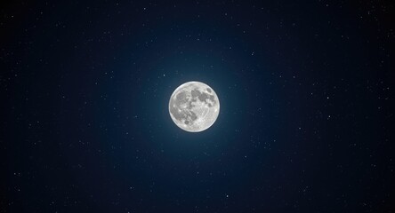 Fototapeta premium Bright white light shining from the realistic full moon set against a dark star filled sky