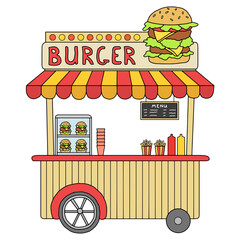 Burger stand isolated graphic color sketch illustration vector
