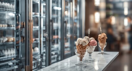 Fototapeta premium Chilled ice cream freshly served from an industrial freezer