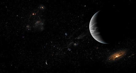 Fototapeta premium Creative planetary formations shining in black night sky