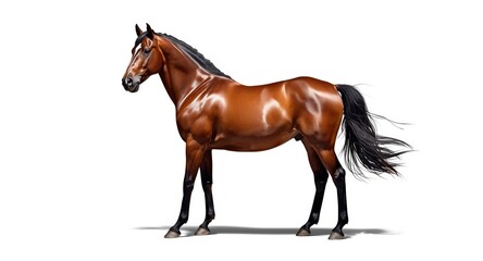 Naklejka premium A proud male Arabian horse standing solitary on a pure white background