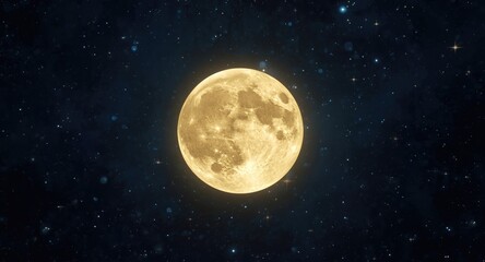 Fototapeta premium Luminous nocturnal scene of a glowing full moon surrounded by scattered stars and copy space