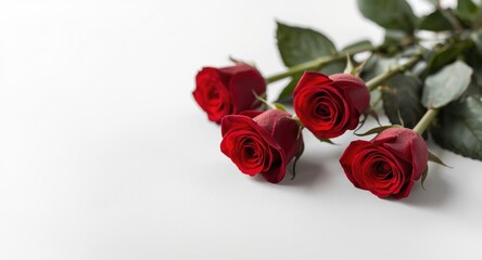 Beautifully arranged red roses on white background with text space included