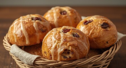 Golden homemade raisin buns with chewy raisins inside