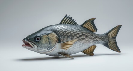 Obraz premium Foam plastic fish model representing ocean ecosystem threats with copy space background