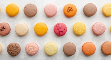 Obraz premium Different flavored macaroons placed on a white clean background
