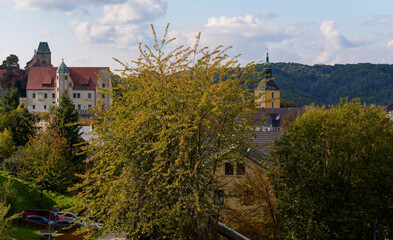 Obraz premium Burg Hohnstein im Kurort Hohnstein im Nationalpark Sächsische Schweiz, Landkreis Sächsische Schweiz-Osterzgebirge, Sachsen, Deutschland