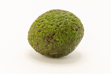 Obraz premium A fresh, whole green avocado on a white background, ready for healthy meals or culinary use.