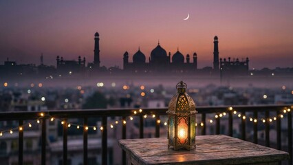 Fototapeta premium Ramadan Greeting Visual, Ramadan Evening Mood, Islamic Lantern at Dusk