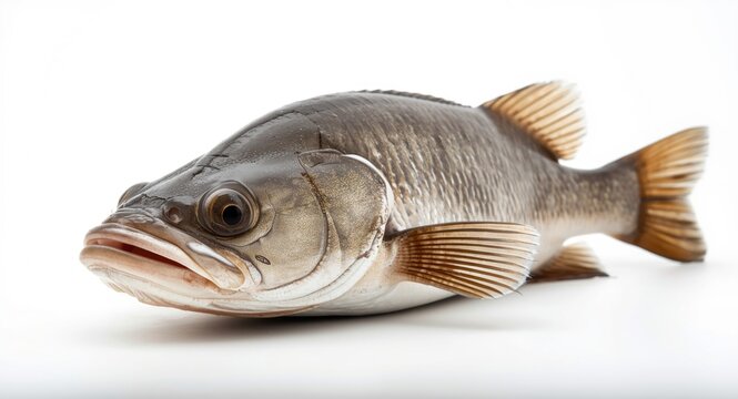 Fresh burbot fish captured closely with stark white backdrop