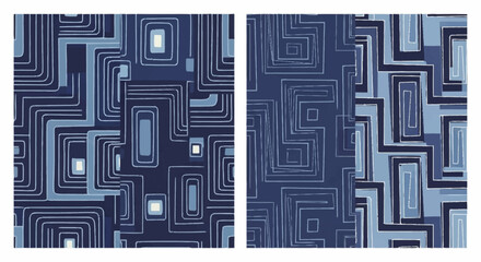 Geometric Pattern Design Elements in Blue.