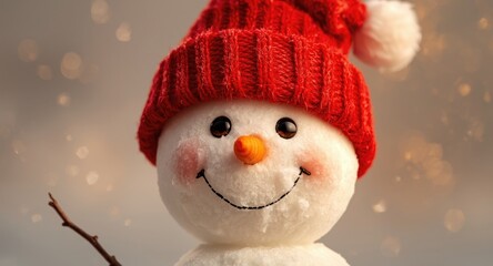 Naklejka premium Close up of a cheerful snowman wearing a festive Santa hat