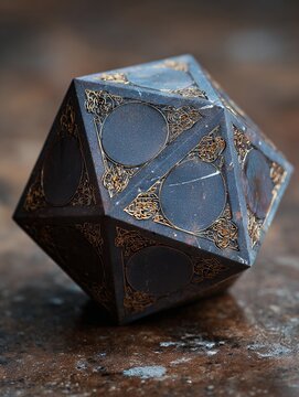 close up of ornate dodecahedron on surface