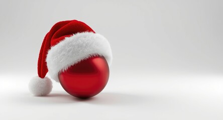 Naklejka premium Cheerful red Christmas bauble and Santa hat positioned over white background