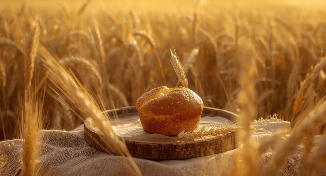 Golden wheat field dancing in the breeze with a popover on a tray