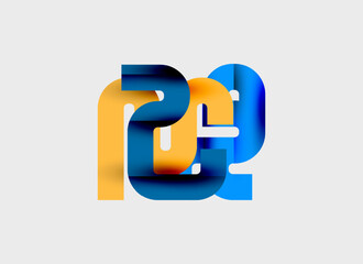 Obraz premium Abstract logo design features intertwined letters, vibrant colors, blue, orange, gradients. Modern, minimalist aesthetic. Clean presentation.