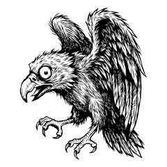 Black and white hand drawn illustration of an eagle vector