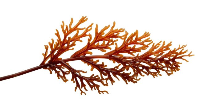 Brown seaweed fucus vesiculosus branch isolated on pure white background