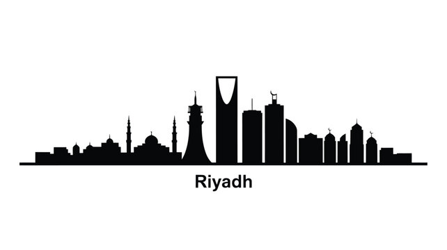 Silhouette of the riyadh skyline featuring kingdom centre and other buildings