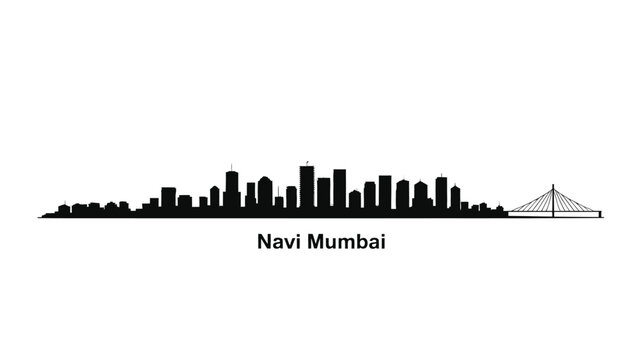 A stark black silhouette of navi mumbai s skyline against a white background