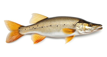 Obraz premium Bright pike fish featuring vibrant markings on a neutral white background highlighting its natural beauty