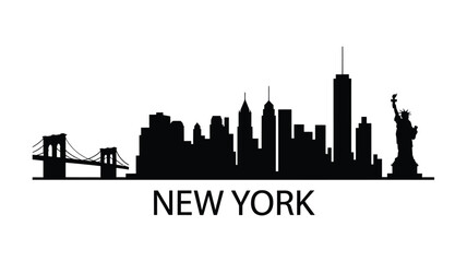 A striking black silhouette of the new york city skyline with prominent landmarks © MDMINTU
