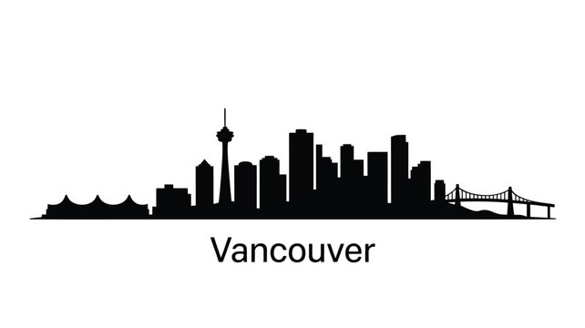 A striking black silhouette of the vancouver skyline with the city s name