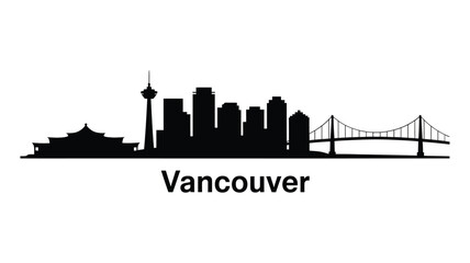 A striking black silhouette of the vancouver skyline with iconic landmarks © MDMINTU