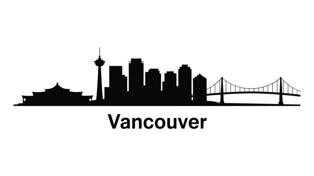 A striking black silhouette of the vancouver skyline with iconic landmarks