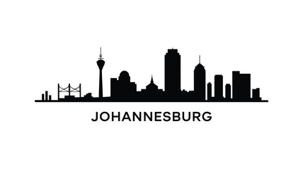 Johannesburg skyline silhouette with prominent buildings and city name typography