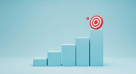 A bar graph with a target and arrow hitting the top, symbolizing business success and growth strategy