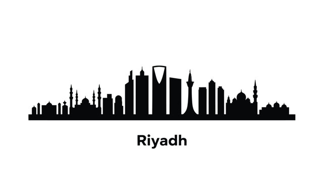 A black silhouette of the riyadh skyline with the city name labeled below