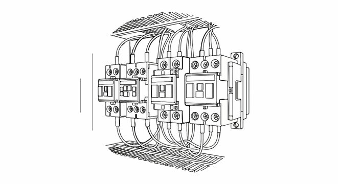 Detailed sketch of electrical contactors with intricate wiring connections
